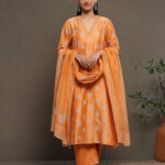 Heer - Silk Chanderi Suit Set Warm Amber Orange