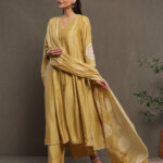Jugni - Anarkali Suit Set Ivory Mustard Gold & Ivory