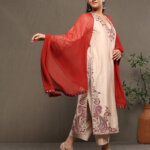 Kashida Suit Set - Champagne Beige & Crimson Red