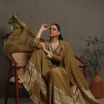 Zareen - Anarkali Suit Set Olive Gold