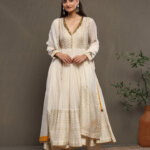 Zareen - Anarkali Suit Set Ivory Gold
